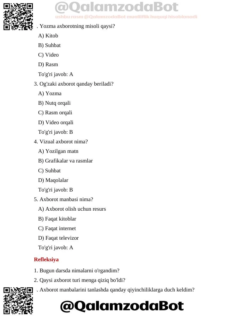 Axborot va uning turlari Dars ishlanma - Slayd 5 (docx)