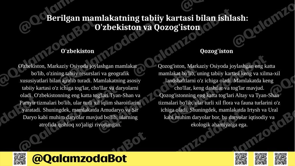 Berilgan mamlakatning tabiiy kartasi bilan ishlash Taqdimot - Slayd 4 (pptx)